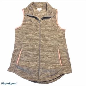 Gray Sleeveless Zip-Up Vest with Pink Trim